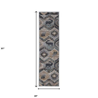 8' Seafoam Machine Woven Geometric Lodge Indoor Runner Rug