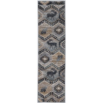 8' Seafoam Machine Woven Geometric Lodge Indoor Runner Rug