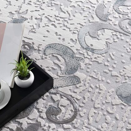 6' X 9' Blue Damask Power Loom Area Rug