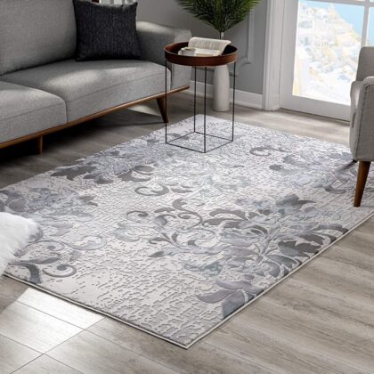 6' X 9' Blue Damask Power Loom Area Rug