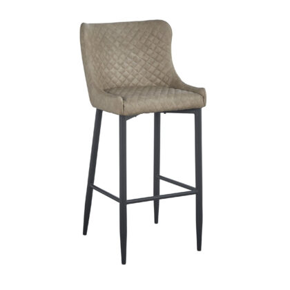 Set of Two 30" Gray and Black Faux Leather and Metal Low Back Bar Height Bar Chairs