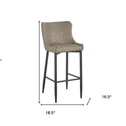 Set of Two 30" Gray and Black Faux Leather and Metal Low Back Bar Height Bar Chairs