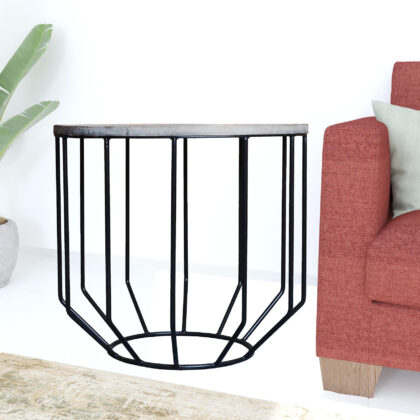 20" Black And Brown Solid Wood And Iron Round End Table