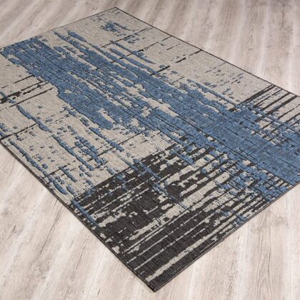 5' X 7' Blue Abstract Dhurrie Area Rug