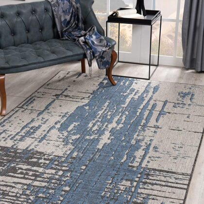 5' X 7' Blue Abstract Dhurrie Area Rug