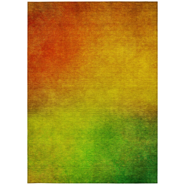 5' X 8' Terra Cotta Gold And Green Ombre Washable Indoor Outdoor Area Rug