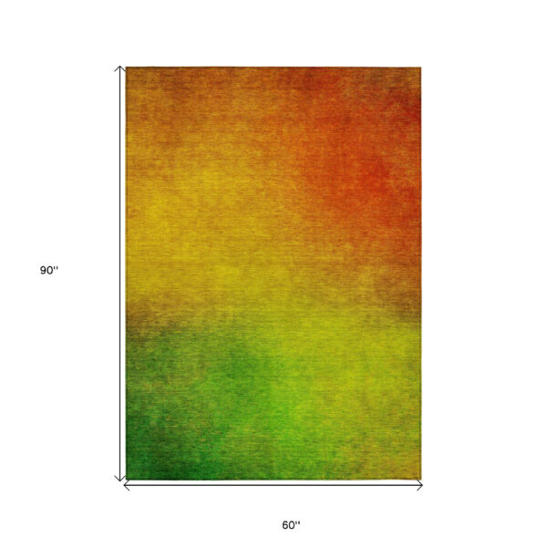5' X 8' Terra Cotta Gold And Green Ombre Washable Indoor Outdoor Area Rug