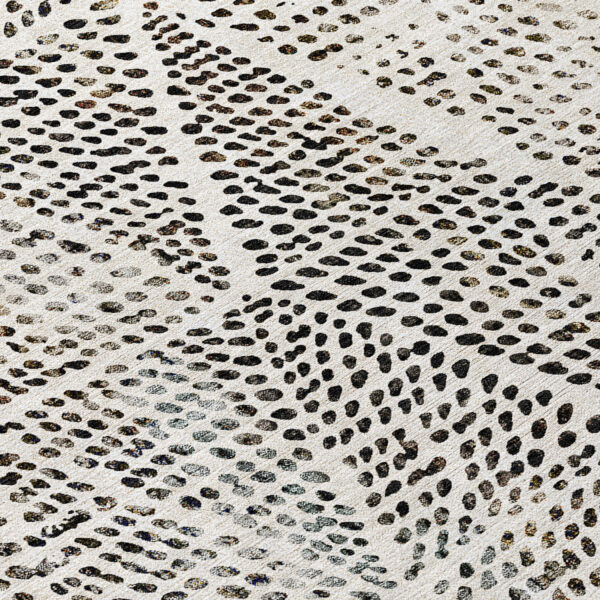 8' Ivory Charcoal And Beige Round Geometric Washable Indoor Outdoor Area Rug