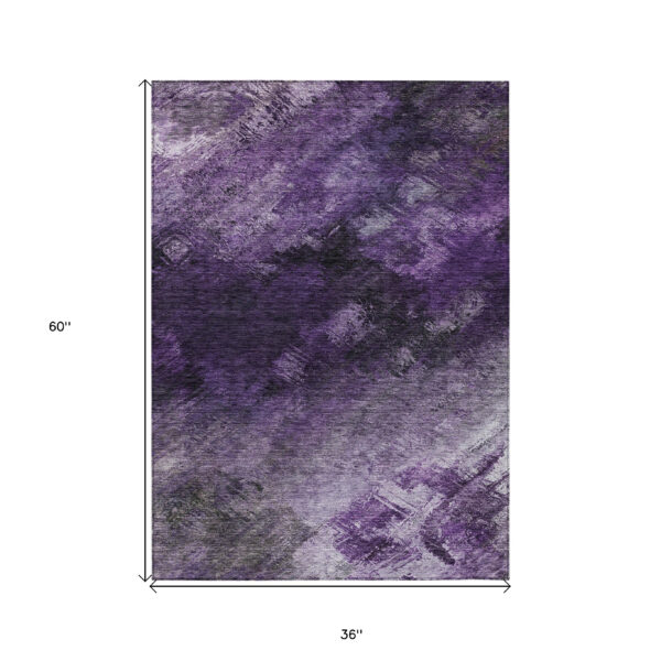 3' X 5' Purple Eggplant And Lavender Abstract Washable Indoor Outdoor Area Rug