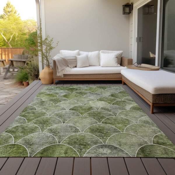 3' X 5' Green And Ivory Abstract Washable Indoor Outdoor Area Rug