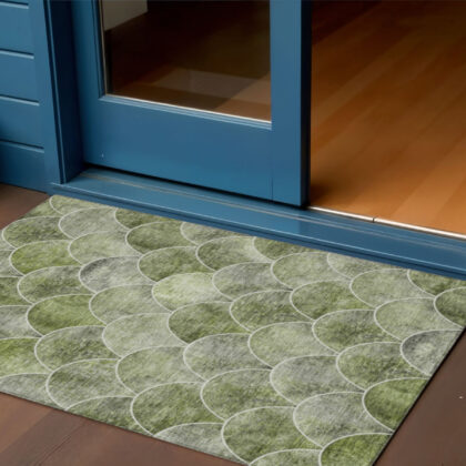 3' X 5' Green And Ivory Abstract Washable Indoor Outdoor Area Rug