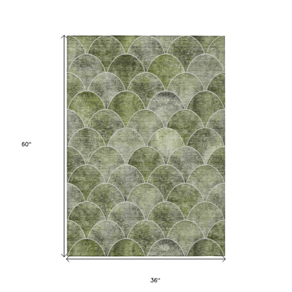 3' X 5' Green And Ivory Abstract Washable Indoor Outdoor Area Rug