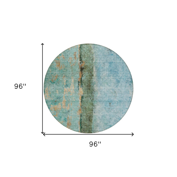 8' Blue And Gold Round Abstract Washable Indoor Outdoor Area Rug