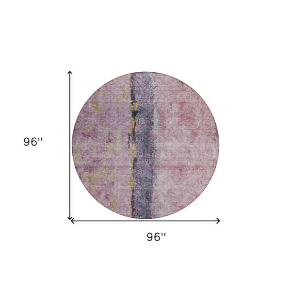 8' Blush Pink And Purple Round Abstract Washable Indoor Outdoor Area Rug