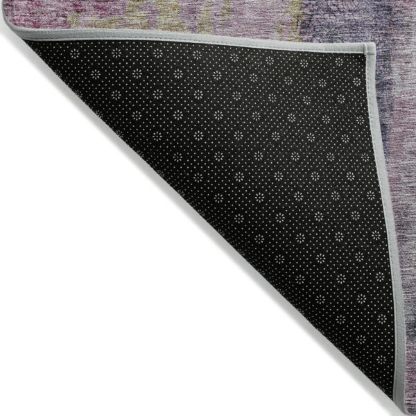8' Blush Pink And Purple Round Abstract Washable Indoor Outdoor Area Rug