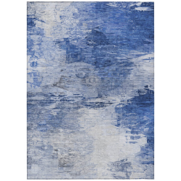 9' X 12' Denim Blue And Sky Blue Abstract Washable Indoor Outdoor Area Rug