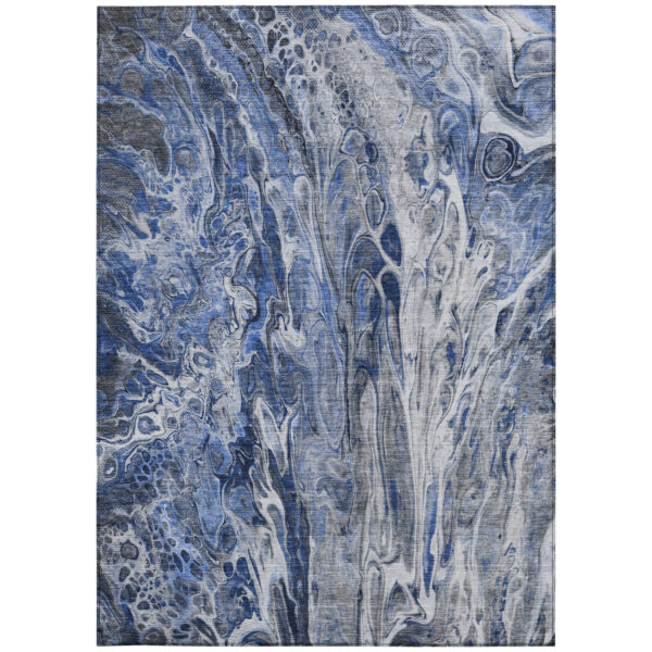 8' X 10' Denim Blue And Navy Blue Abstract Washable Indoor Outdoor Area Rug
