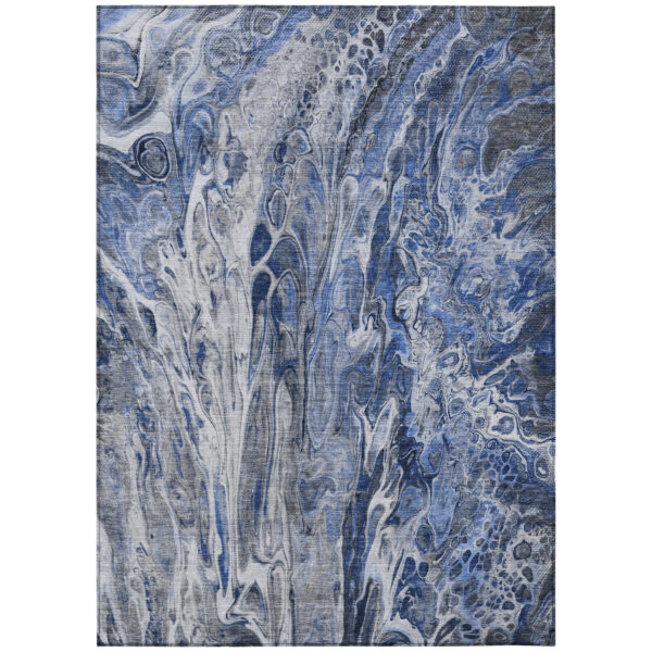 8' X 10' Denim Blue And Navy Blue Abstract Washable Indoor Outdoor Area Rug