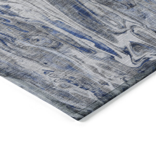 8' X 10' Denim Blue And Navy Blue Abstract Washable Indoor Outdoor Area Rug