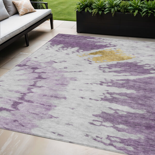 5' X 8' Purple And Lavender Abstract Washable Indoor Outdoor Area Rug