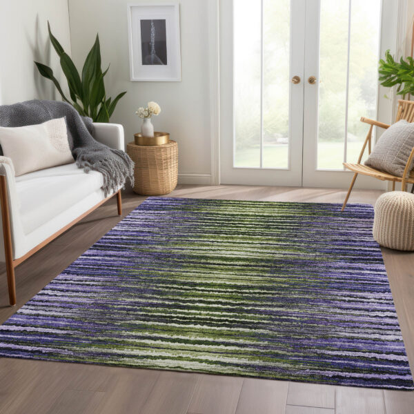 10' X 14' Purple Lilac And Lavender Striped Washable Indoor Outdoor Area Rug