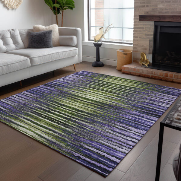 10' X 14' Purple Lilac And Lavender Striped Washable Indoor Outdoor Area Rug