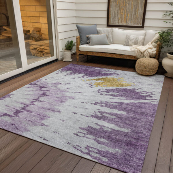 5' X 8' Purple And Lavender Abstract Washable Indoor Outdoor Area Rug
