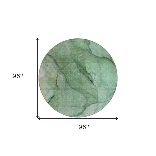 8' Green And Sage Round Abstract Washable Indoor Outdoor Area Rug