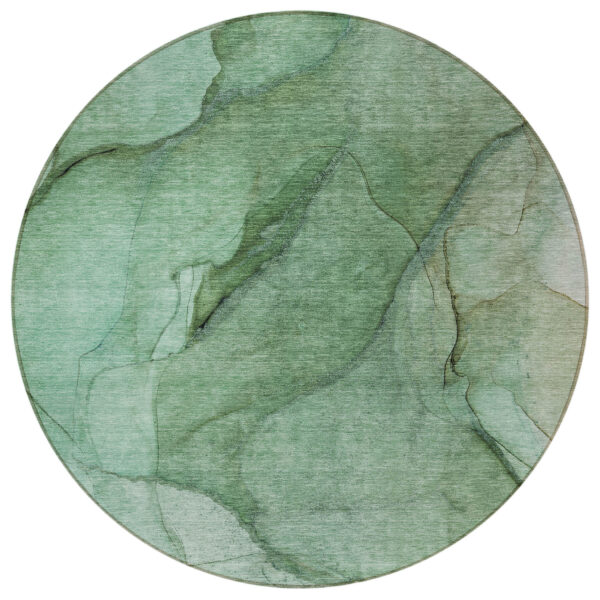 8' Green And Sage Round Abstract Washable Indoor Outdoor Area Rug