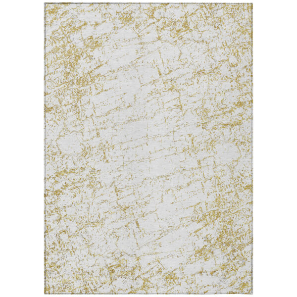 3' X 5' Gold And Ivory Abstract Washable Indoor Outdoor Area Rug