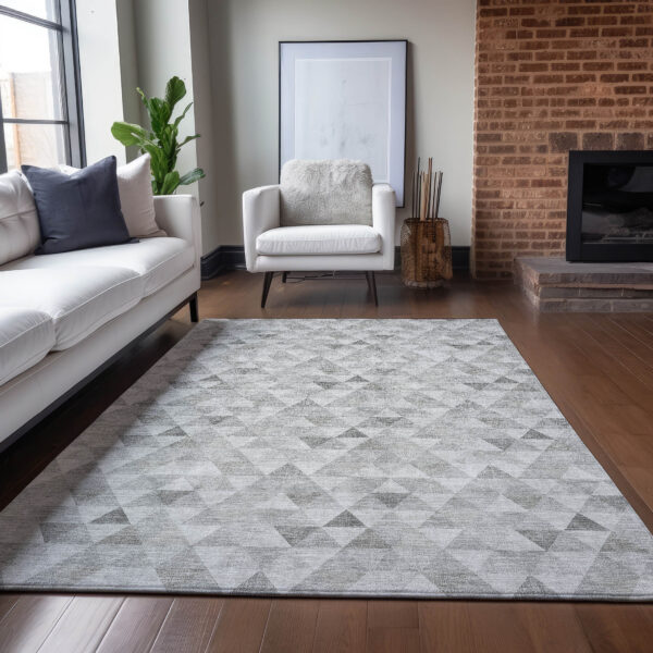 10' X 14' Silver Beige And Taupe Geometric Washable Indoor Outdoor Area Rug