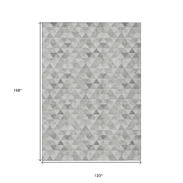 10' X 14' Silver Beige And Taupe Geometric Washable Indoor Outdoor Area Rug