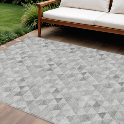 10' X 14' Silver Beige And Taupe Geometric Washable Indoor Outdoor Area Rug