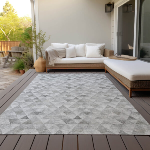 10' X 14' Silver Beige And Taupe Geometric Washable Indoor Outdoor Area Rug