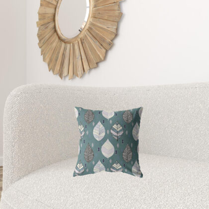 16” Pine Green Leaves Suede Zippered Throw Pillow