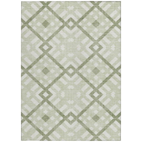 8' X 10' Artichoke Green And Olive Green Geometric Washable Indoor Outdoor Area Rug