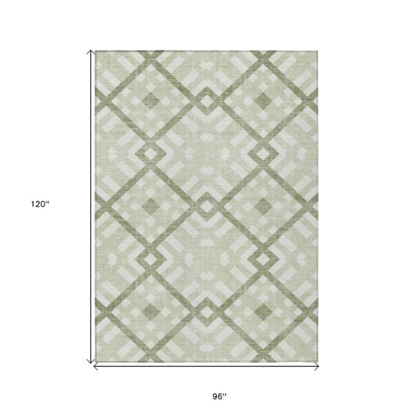 8' X 10' Artichoke Green And Olive Green Geometric Washable Indoor Outdoor Area Rug