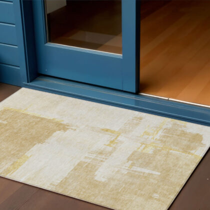 3' X 5' Beige Gold And Tan Abstract Washable Indoor Outdoor Area Rug