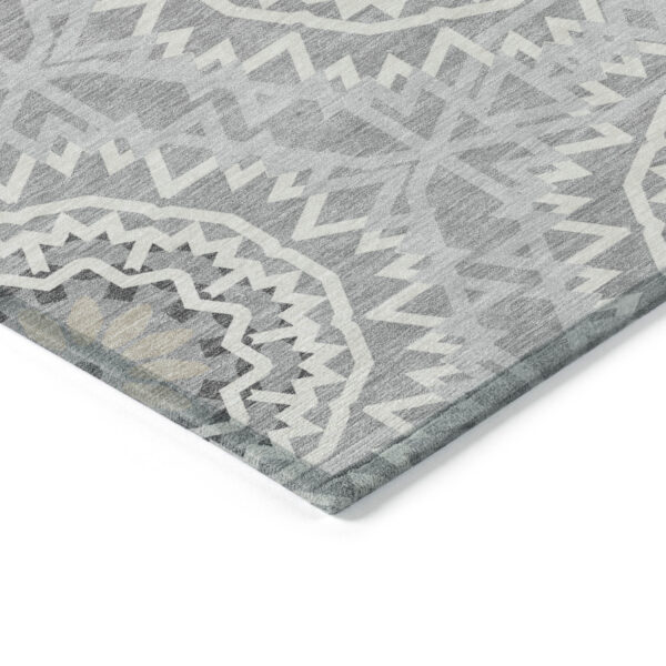 3' X 5' Gray Silver And Ivory Floral Medallion Washable Indoor Outdoor Area Rug