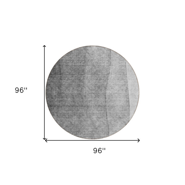 8' Gray Silver And Charcoal Round Ombre Washable Indoor Outdoor Area Rug