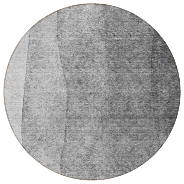 8' Gray Silver And Charcoal Round Ombre Washable Indoor Outdoor Area Rug