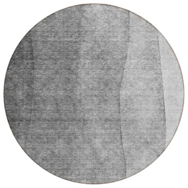 8' Gray Silver And Charcoal Round Ombre Washable Indoor Outdoor Area Rug