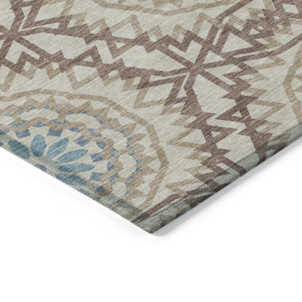 8' Khaki Brown And Taupe Round Floral Medallion Washable Indoor Outdoor Area Rug