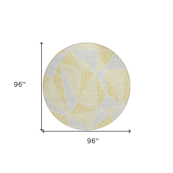 8' Gold Gray And Wheat Round Geometric Washable Indoor Outdoor Area Rug