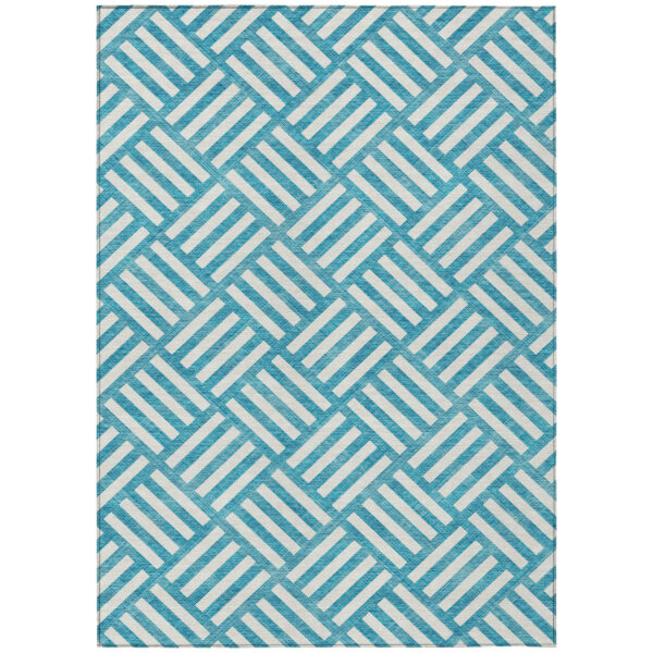 3' X 5' Teal Blue And Ivory Geometric Washable Indoor Outdoor Area Rug