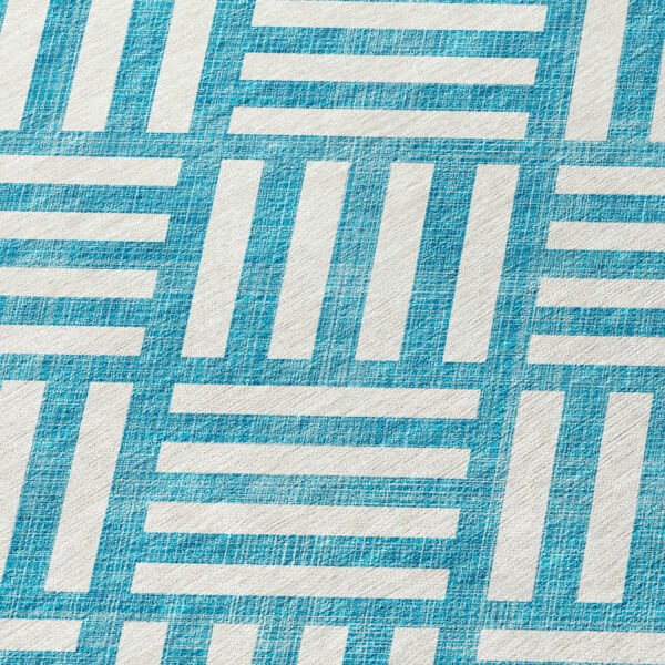 3' X 5' Teal Blue And Ivory Geometric Washable Indoor Outdoor Area Rug
