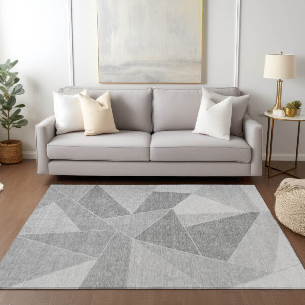 8' X 10' Gray Silver And Graphite Geometric Washable Indoor Outdoor Area Rug