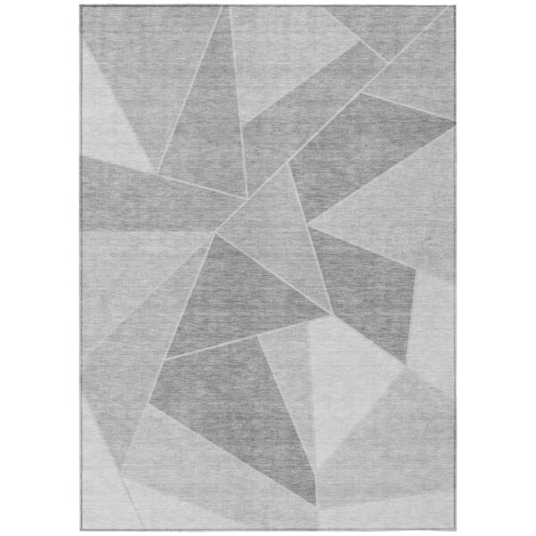 8' X 10' Gray Silver And Graphite Geometric Washable Indoor Outdoor Area Rug