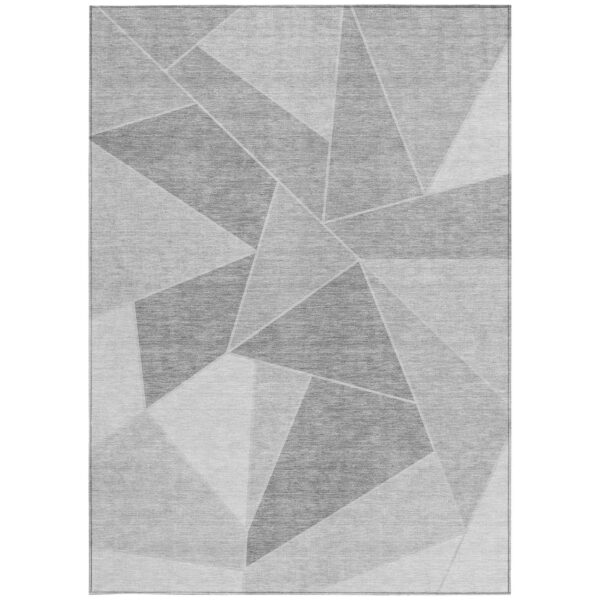 8' X 10' Gray Silver And Graphite Geometric Washable Indoor Outdoor Area Rug