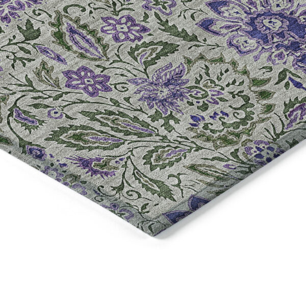 8' Olive Green Sage And Purple Round Floral Washable Indoor Outdoor Area Rug